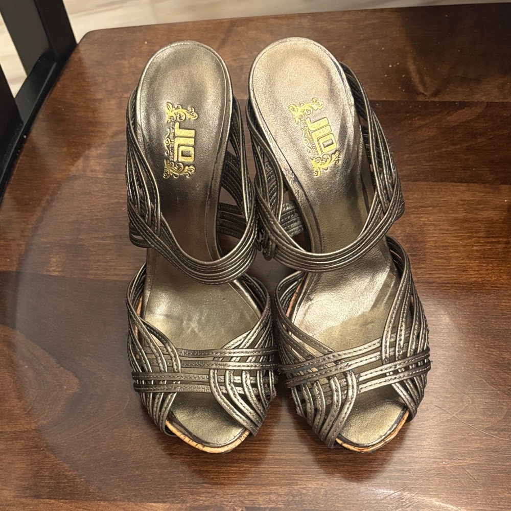 Jennifer Lopez Metallic Strappy Heels